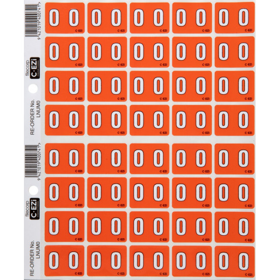 Filecorp C-Ezi Numeric Lateral Labels Number 0, 24mm Sheet of 40