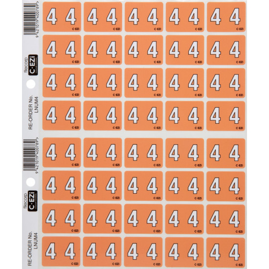 Filecorp C-Ezi Numeric Lateral Labels Number 4, 24mm Sheet of 40