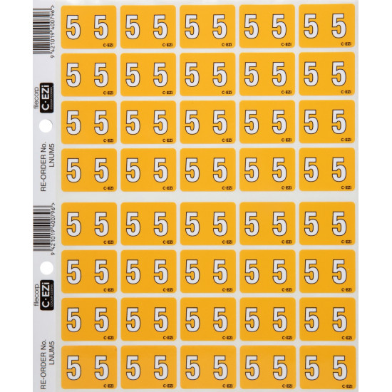 Filecorp C-Ezi Numeric Lateral Labels Number 5, 24mm Sheet of 40 Filecorp C-Ezi Numeric Lateral Labels Number 5, 24mm Sheet of 40