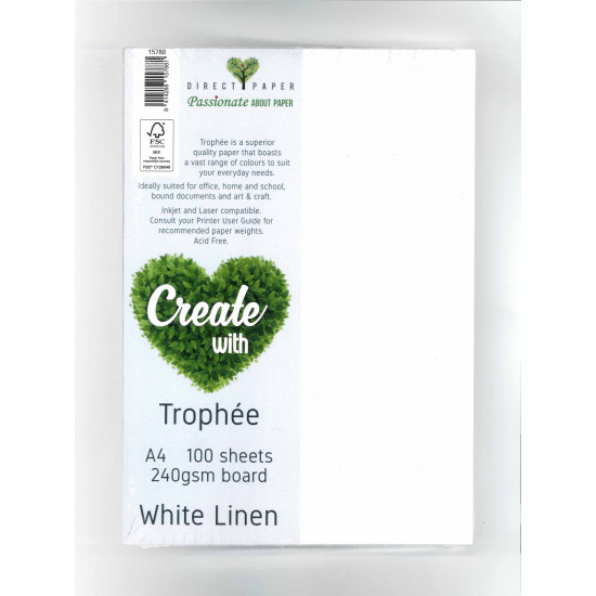 Trophee A4 240gsm 100pk White Linen Trophee A4 240gsm 100pk White Linen