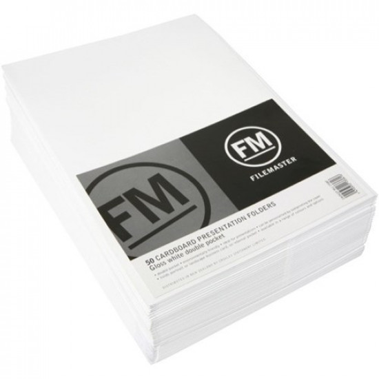 FM Folder Presentation Gloss White 50 Double Pocket Pack 250gsm FM Folder Presentation Gloss White 50 Double Pocket Pack 250gsm