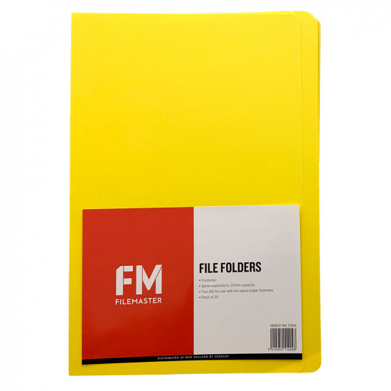 FM Manila File Folders Yellow 50 Pack Foolscap  FM Manila File Folders Yellow 50 Pack Foolscap