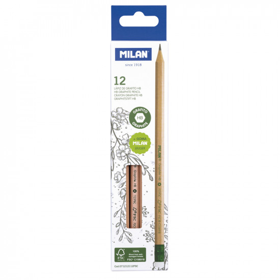 Milan HB Pencil with Eraser Pack 12 Hexagonal Milan HB Pencil with Eraser Pack 12 Hexagonal