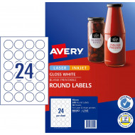 Avery Label L7147 / 980052 White Gloss Round 24 Up 10 Sheets Laser Inkjet 40mm