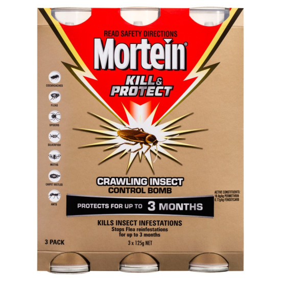 Mortein Kill and Protect Crawling Insect Control Bomb 125g Pack of 3 Mortein Kill and Protect Crawling Insect Control Bomb 125g Pack of 3