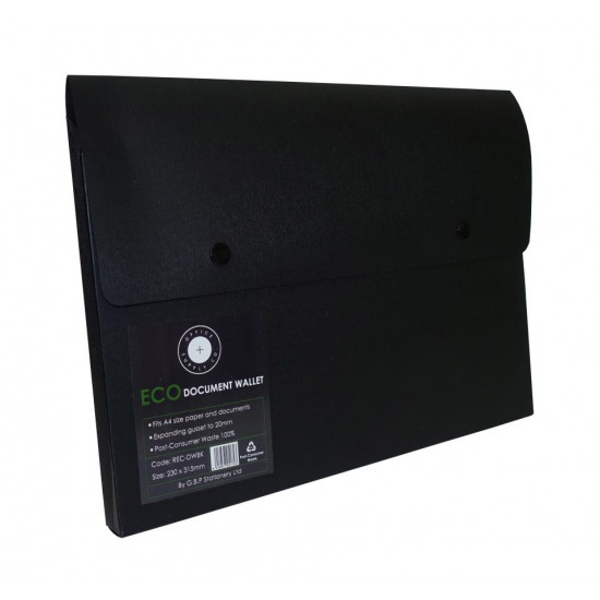 Office Supply Co. 100% Recycled Document Wallet A4 Black Office Supply Co. 100% Recycled Document Wallet A4 Black