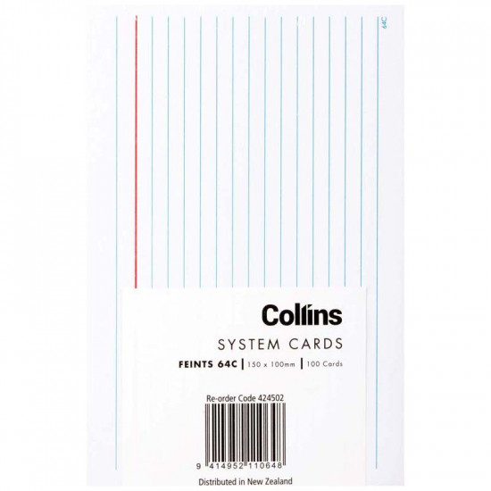 Collins System Card Feints 64C 150x100mm Pack 100 Collins System Card Feints 64C 150x100mm Pack 100