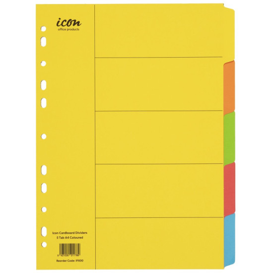 Icon Dividers Cardboard 5 Tab A4 Coloured