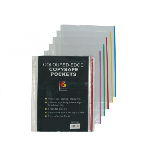 A4 Colour Edge Copysafe Pockets Assortd Col Pkt100 A4 Colour Edge Copysafe Pockets Assortd Col Pkt100