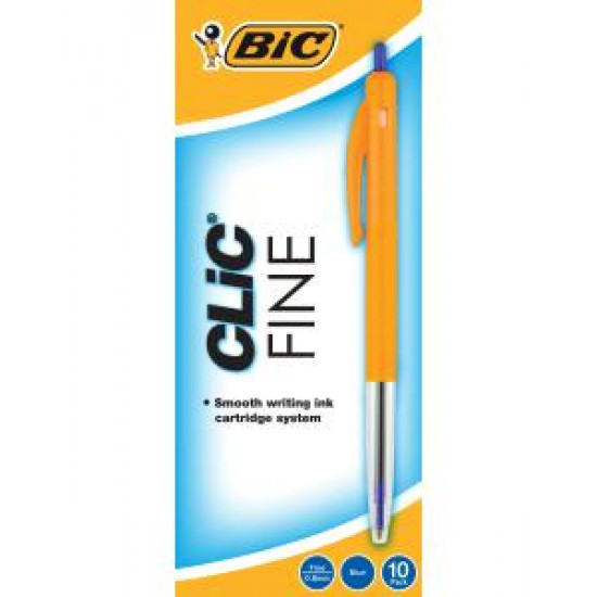 BIC Clic Fine Ballpoint Pen Retractable 0.7mm Blue Box 10