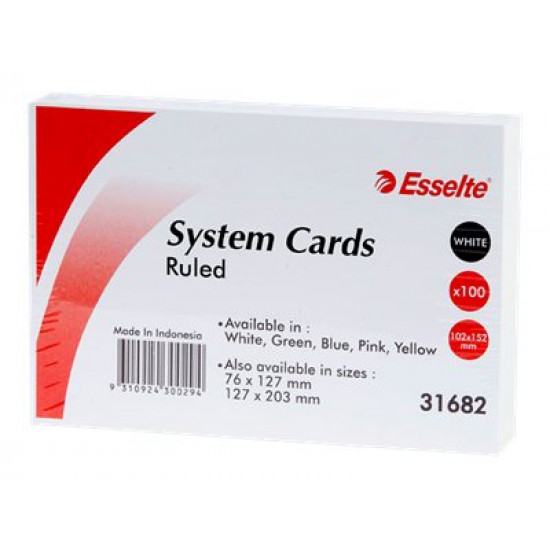 Esselte System Cards Ruled 4X6 White Pack 100 Esselte System Cards Ruled 4X6 White Pack 100