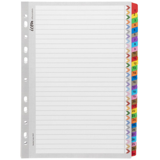 Icon Cardboard Indices with Reinforced Tabs 1-31 Coloured
