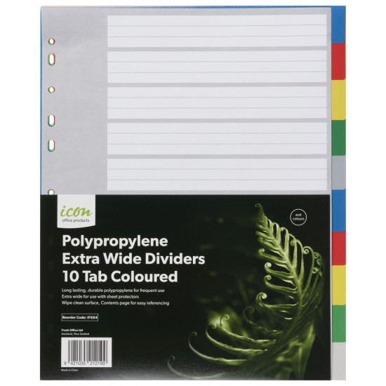 Icon PP Extra Wide Dividers A4 10 Tab Coloured Icon PP Extra Wide Dividers A4 10 Tab Coloured
