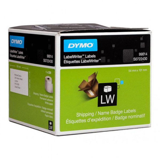 Dymo SD99014 LabeWriter Shipping / Name Badge Labels 54mm x 101mm 1 Roll of 220x Labels S0722430 Dymo SD99014 LabeWriter Shipping / Name Badge Labels 54mm x 101mm 1 Roll of 220x Labels S0722430