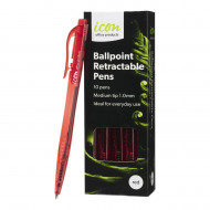 Icon Ballpoint Retractable Pens Medium Red Pack of 10 Icon Ballpoint Retractable Pens Medium Red Pack of 10