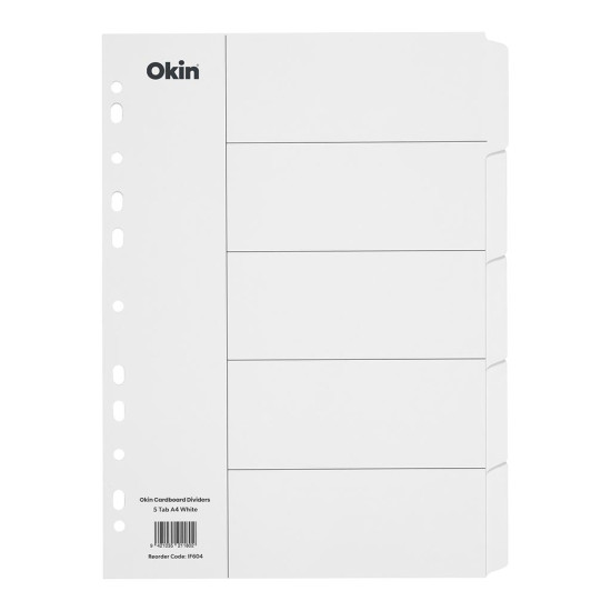 Okin Cardboard Dividers 5 Tab White Okin Cardboard Dividers 5 Tab White