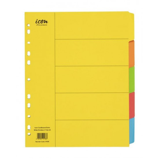 Icon Cardboard Dividers Extra Wide 5 Tab Coloured