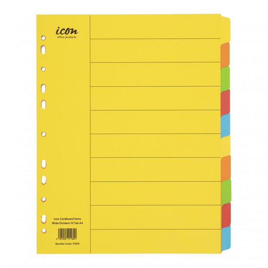 Icon Cardboard Dividers Extra Wide 10 Tab Coloured Icon Cardboard Dividers Extra Wide 10 Tab Coloured