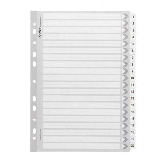 Icon Cardboard Indices with Reinforced Tabs 1-20 White