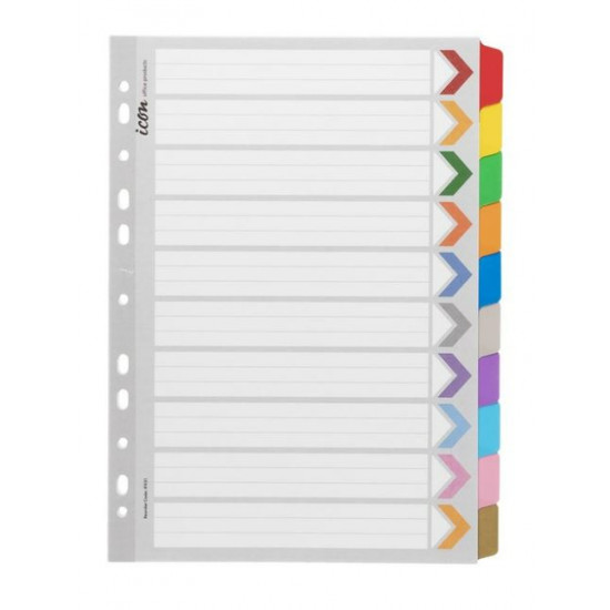 Icon Cardboard Dividers with Reinforced Tabs 10 Tab Coloured