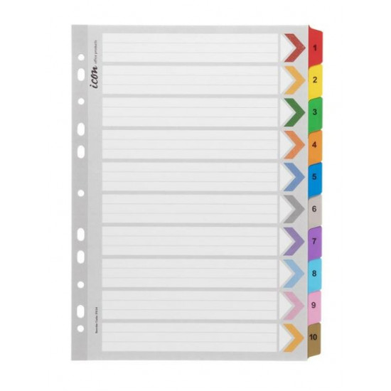 Icon Cardboard Indices with Reinforced Tabs 1-10 Coloured