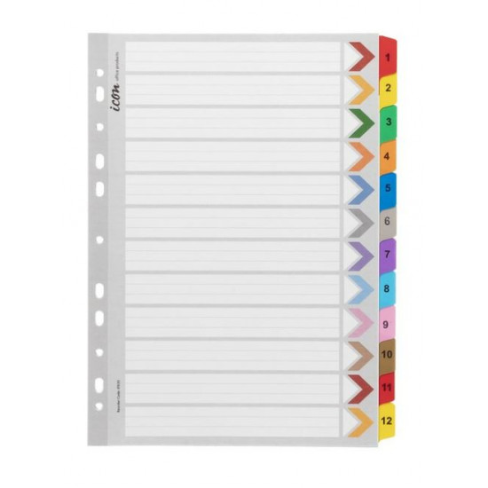 Icon Cardboard Indices with Reinforced Tabs 1-12 Coloured