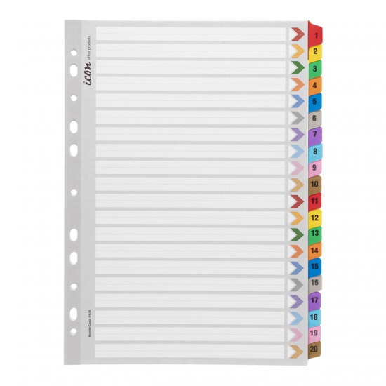 Icon Cardboard Indices with Reinforced Tabs 1-20 Coloured Icon Cardboard Indices with Reinforced Tabs 1-20 Coloured