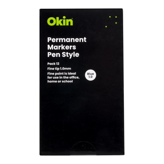 Okin Permanent Marker Pen Style Blue (Pack of 12)