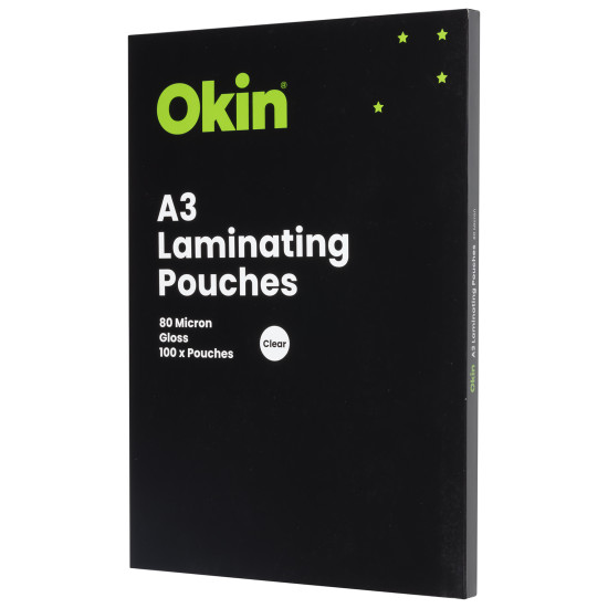 Okin Laminating Pouches A3 Gloss 80mic, Pack of 100 Okin Laminating Pouches A3 Gloss 80mic, Pack of 100