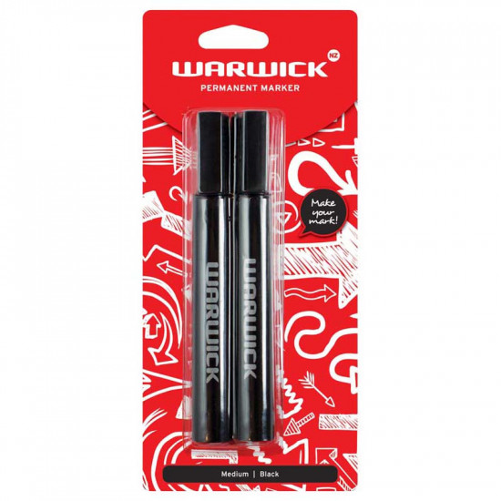 Warwick Marker Black Bullet Tip Blister 2 Pack Permanent  Warwick Marker Black Bullet Tip Blister 2 Pack Permanent