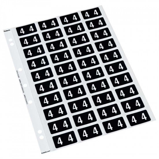 Codafile Label Numeric 4 25mm Pack 5 Sheets  Codafile Label Numeric 4 25mm Pack 5 Sheets