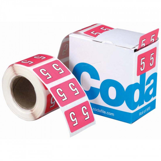 Codafile Label Numeric 5 25mm Roll 500  Codafile Label Numeric 5 25mm Roll 500