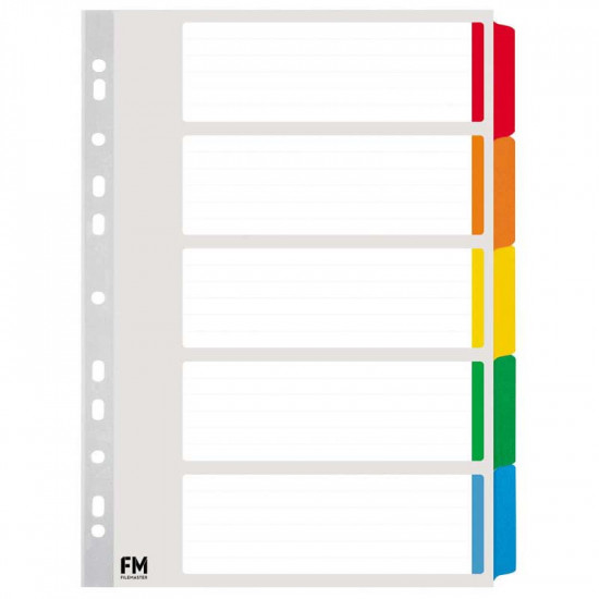 FM Indices A4 5 Tab Coloured Reinforced Cardboard 