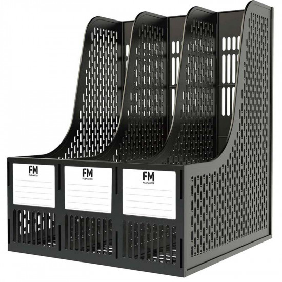 FM Magazine Holder File Document 3 Grid Black Plastic 