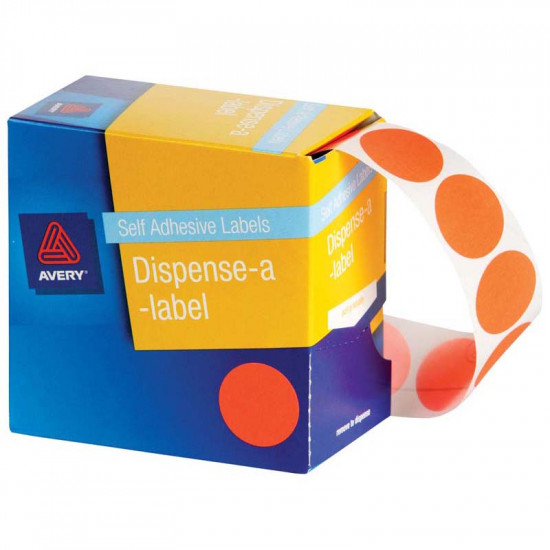 Avery Label Dispenser Dmc24fo Orange Fluoro Round 24mm 350 Pack