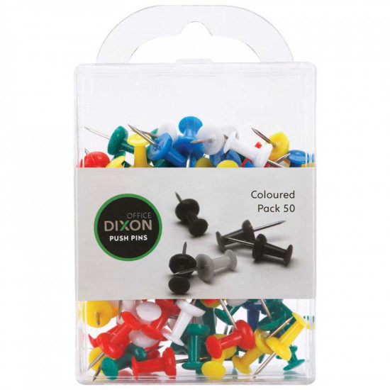 Dixon Push Pins Pack 50 Assorted Colour  Dixon Push Pins Pack 50 Assorted Colour