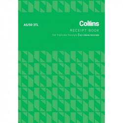 Collins Cash Receipt A5/50 3tl Triplicate No Carbon Required 