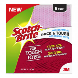 Scotch Brite Antibacterial Thick & Tough Wipes Mixed Colours AN010606679 Pack of 5