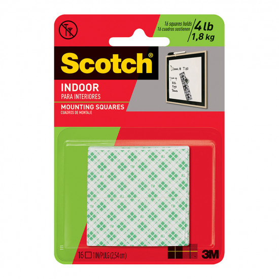 Scotch Mounting Squares 111/DC Indoor Permanent 25mm Pk/16 Scotch Mounting Squares 111/DC Indoor Permanent 25mm Pk/16